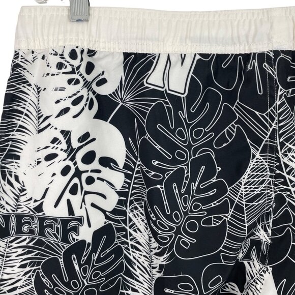 Neff Mens XXL Black & White Tropical Print Elastic Waist Swim Shorts w/Pockets - Picture 6 of 11